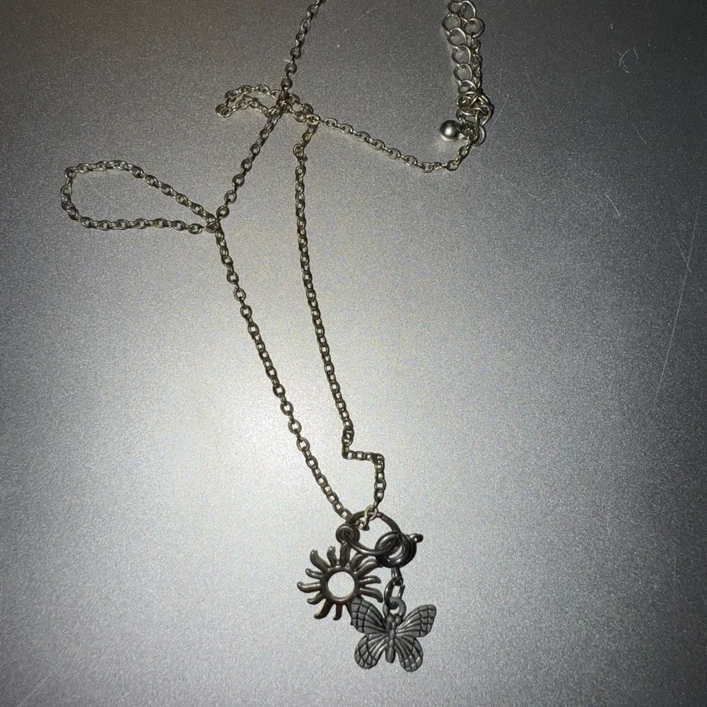 Silver Sun and Butterfly Necklace
